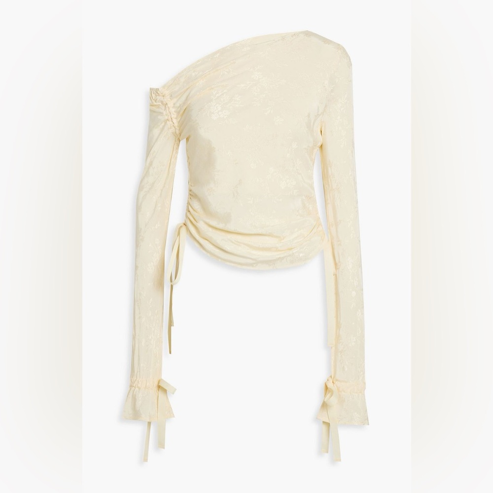 The Line By K One Shoulder Gathered Jacquard Top